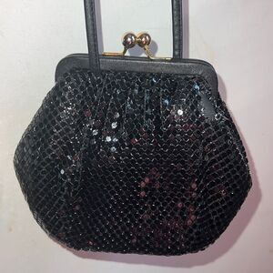 WHITING & DAVIS Black KissLock Glomesh Crossbody Purse